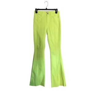 L'Agence Jeans Women's Size 25 Chartreuse Neon Yellow Green Bell Flare Raw Hem
